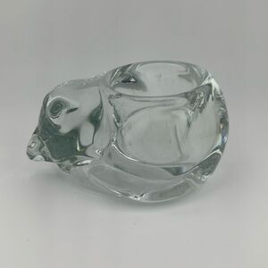 Vintage Indiana Glass Clear Sleeping Cat Votive Candle Holder